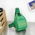 Kids green canvas chest bag with orange Trend letter print and adjustable strap - Green