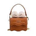 Mini brown crossbody bag with cream leather bow and wave edge for girls - Brown