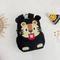 Sac à dos enfant mignon en toile noire avec tête de tigre jaune et poches filet - Noir