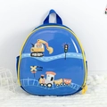 Zaino rigido blu per bambini con stampe colorate di escavatori e trenini - Escavatore Blu