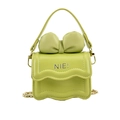 Mini sac vert bandoulière pour filles avec nœud 3D, bord ondulé et chaîne dorée - Vert