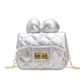 Mini sac bandoulière matelassé argenté pour filles avec nœud et chaîne dorée - Style 2 Argent