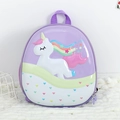 Kinder-Hartschalenrucksack mit 3D-Einhorn und bunten Herzmustern in Lila und Weiß - Lila Pony
