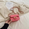 Pink mini quilted crossbody bag for kids with golden twist lock and chain strap - Rose Pink