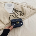 Mini navy denim chain bag for girls with quilted pattern and gold hardware finish - Blue