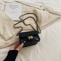 Mini black quilted crossbody bag for kids with gold chain strap and twist lock - Black