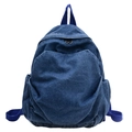 Classic dark blue denim kids backpack with multiple pockets and top handle on white background - Dark Blue