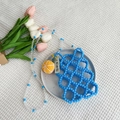 Sac bandoulière bleu fait main en perles pour filles avec breloque orange et sangle - Bleu