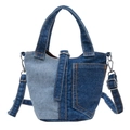 Borsa a secchiello vintage in denim per bambini con patchwork e tracolla regolabile - Blu Notte