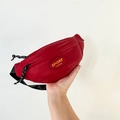Children's red faux leather waist bag with Sport Fashion print and black nylon strap - Red