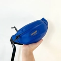 Kid's blue faux leather belt bag with sport fashion print and adjustable strap - Blue