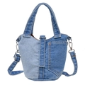 Borsa a secchiello vintage in denim con design patchwork e tracolla regolabile - Blu