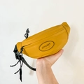 Sac banane minimaliste en cuir jaune imperméable pour enfants avec logo sport - Jaune