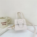 Mini white leather saddle bag for girls with litchi grain texture and top handle - White
