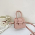 Mini pink saddle bag for girls featuring lychee pattern and retro decorative buckle - Pink