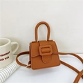 Brown mini leather saddle bag for girls with lychee texture and buckle detailing - Brown
