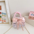 Mini borsa in tweed rosa per bambine con fiocco e manico di perle in stile principessa - Rosa Misto