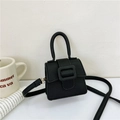 Mini black lychee pattern saddle bag with top handle and horse-hoof buckle for girls - Black