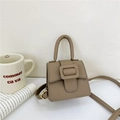 Mini brown lychee texture saddle bag for girls with vintage horseshoe buckle - Khaki