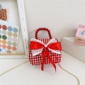 Mini borsa a tracolla con motivo pied de poule rosso e fiocco con cuore di perla - Pied de Poule Rosso