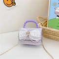 Mini borsa per bambine in tweed viola con fiocco in pizzo e manico di perle - Viola