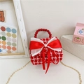 Mini sac bandoulière pour filles en pied-de-poule rouge avec grand nœud et cœur perle - Petit Carreau Rouge