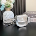 Silver crocodile pattern mini crossbody bag for girls with white button and thin strap - Silver