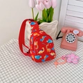 Red kids chest bag with cartoon dinosaur patterns and adjustable nylon shoulder strap - Red Dinosaur