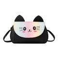 Cute kids black leather crossbody bag with colorful rainbow sequin cat face and ears - Black