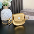 Golden crocodile pattern mini crossbody bag for girls with round white button decor - Gold