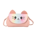 Pink cartoon cat shoulder bag for girls with colorful glitter finish and cat face design - Pink