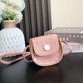 Pink croc-embossed mini crossbody bag for girls with large round button detail - Pink
