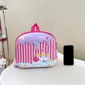 Pink striped cute hard shell cartoon backpack for girls with a fantasy castle design - Rose Red Castle