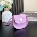 Mini purple crocodile pattern PU shoulder bag for girls with white circular buckle detail - Purple