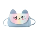 Cute light blue cartoon cat crossbody bag for girls with rainbow sequin flap detail - Blue