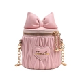 Pink mini crossbody bucket bag with heart detail and golden chain strap - Pink