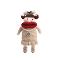Handmade crochet doll bag with cute cartoon sausage lips and stylish pearl necklace - Light gold