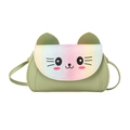 Cute green kitten shoulder bag for girls with glitter rainbow gradient flap detail - Green