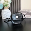 Chic black mini saddle bag for girls with croc-embossed texture and white button detail - Black