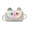 Kids cute silver crossbody bag with rainbow sequin cat face and decorative ears - Silver