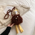 Handmade crochet ostrich crossbody bag for kids with brown faux feather yarn and pearls - Brown