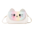 White kids crossbody bag with colorful rainbow glitter cat face and 3D ears - White