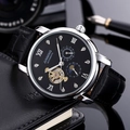Orologio meccanico automatico da uomo con bilanciere a vista e pelle nera - Cassa Argento Quadrante Nero Cinturino Nero