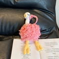 Pink handmade crochet ostrich crossbody bag with fluffy feathers and long neck for kids - Pink