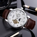 Orologio automatico da uomo con cassa argentata, quadrante soleil e cinturino in pelle - Cassa Argento Quadrante Bianco Cinturino Pelle Marrone