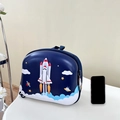 Space-themed dark blue hardshell kids backpack with rocket patterns and matching charm - Dark Blue Rocket