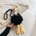 Handmade crochet ostrich crossbody bag for kids with black curly wool and crown detail - Black
