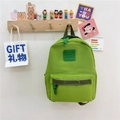 Green kids' canvas backpack with GIRL CATS logo and front pocket for school and travel - Dark Green