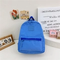 Blue canvas mini backpack for kids featuring Girl Cats logo and a front zipper pocket - Blue