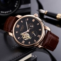 Men's automatic mechanical watch with rose gold case and brown leather strap - Rose Gold Case Black Dial Brown Strap